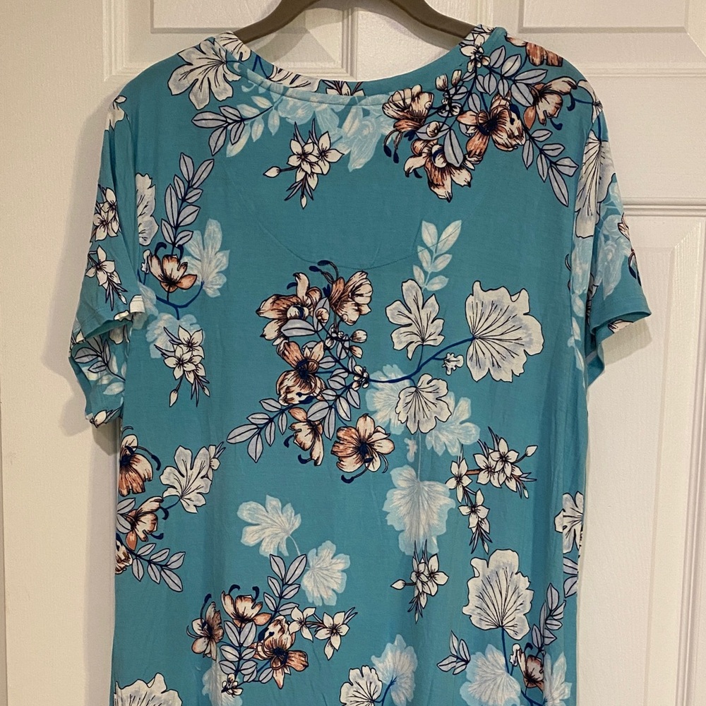 Soma XL Cool Nights Long Sleepshirt SS - Teal Floral Nightgown 93% Rayon - Picture 7 of 12